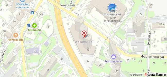 Карта расположения дома на Фастовской, 33 рядом с Мариинским театром